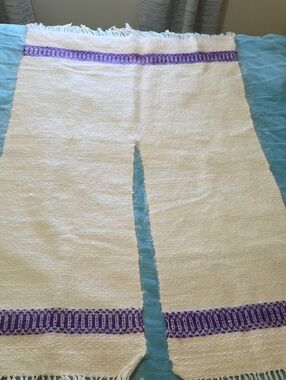 Handwoven Cream Angora Wrap with Purple Trim